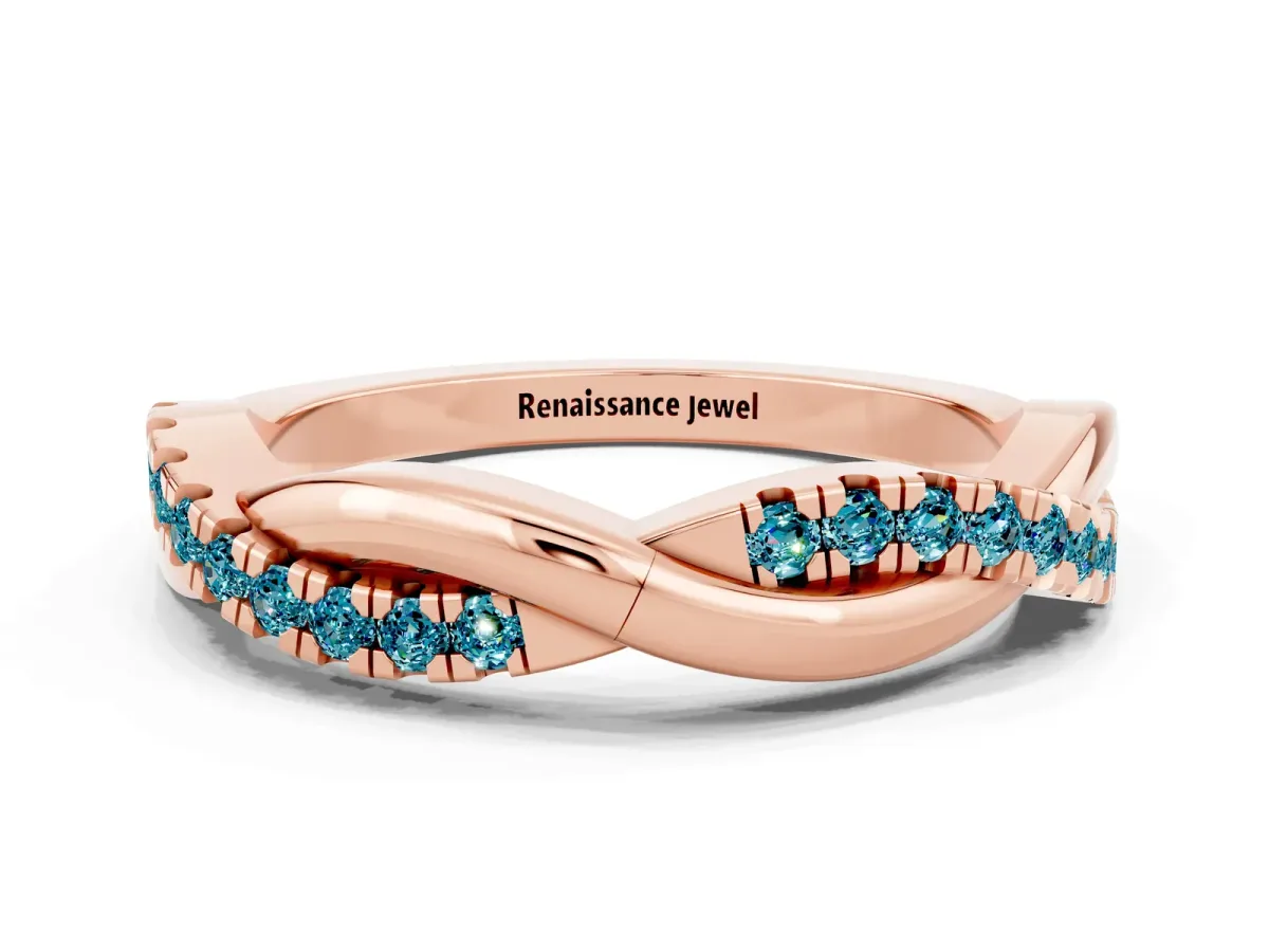 Round Blue Topaz Twisted Infinity Band with Prong Setting Rose gold