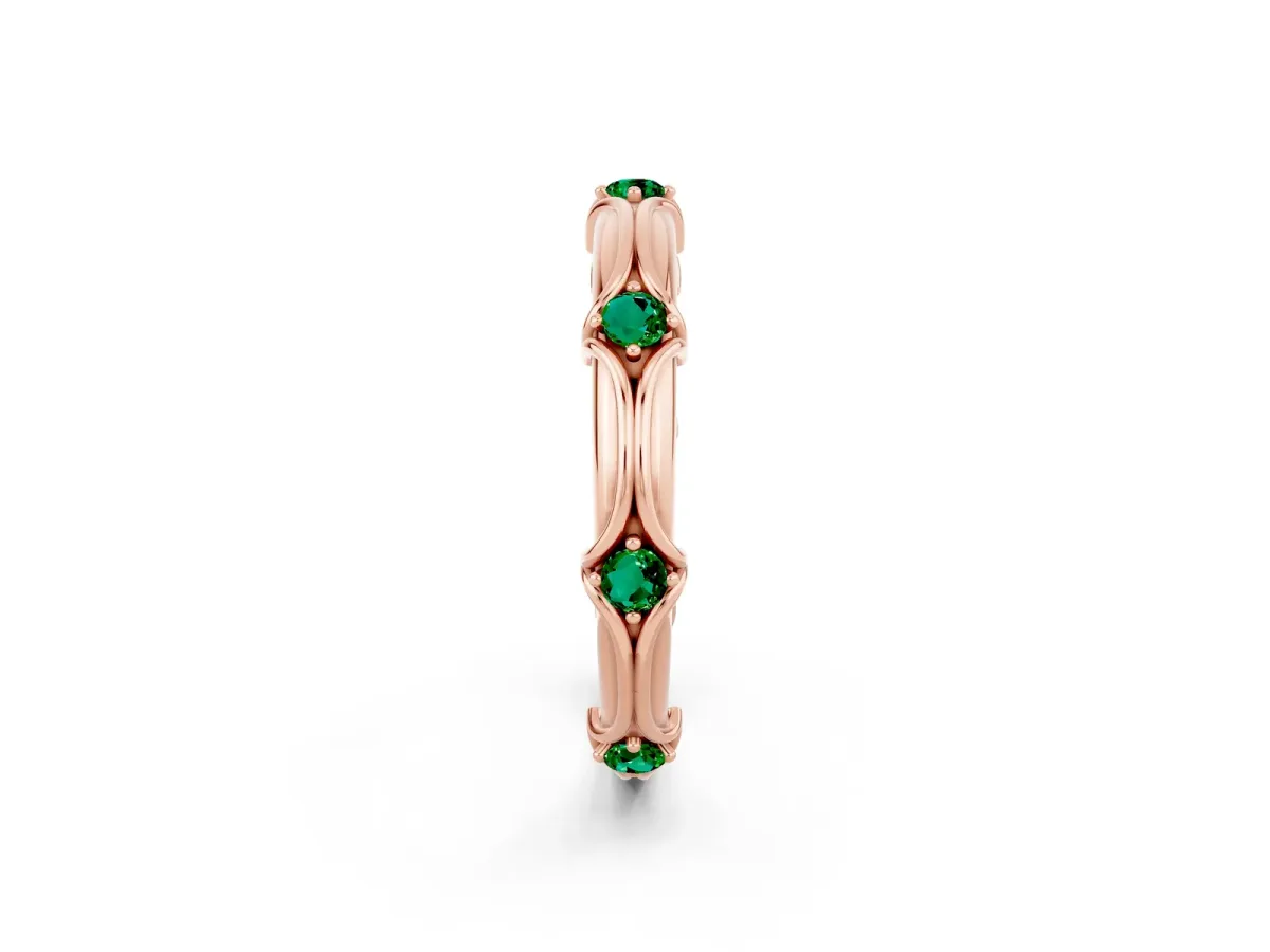 Round Emerald Prong Set Milgrain Eternity Band Rose gold