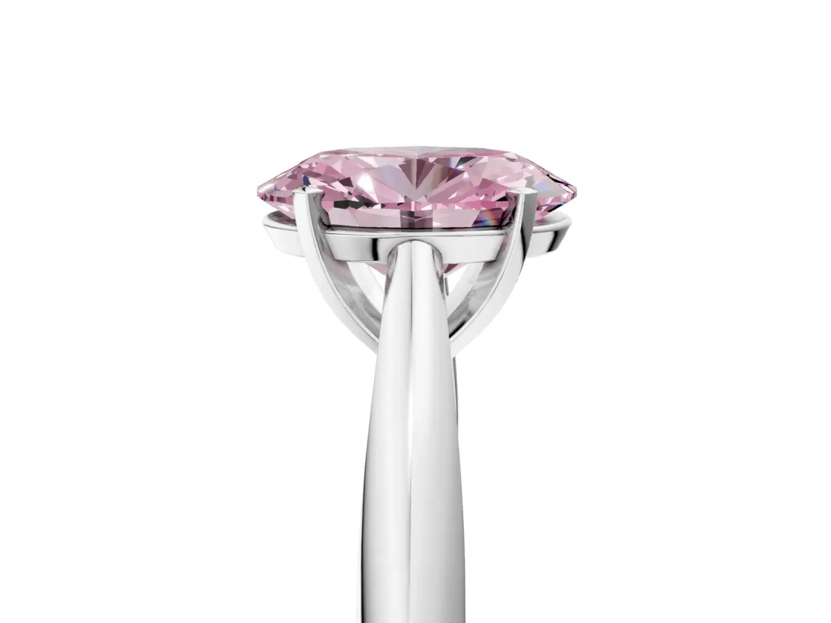 Fancy Pink Oval Cut Diamond Solitaire Engagement Ring with Cathedral Setting and Four-Prong Mount Silver