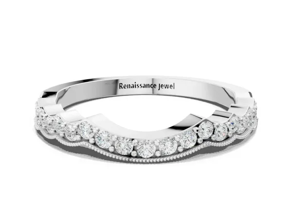 Scalloped Diamond Round Cut Eternity Band with Pavé Setting Platinum