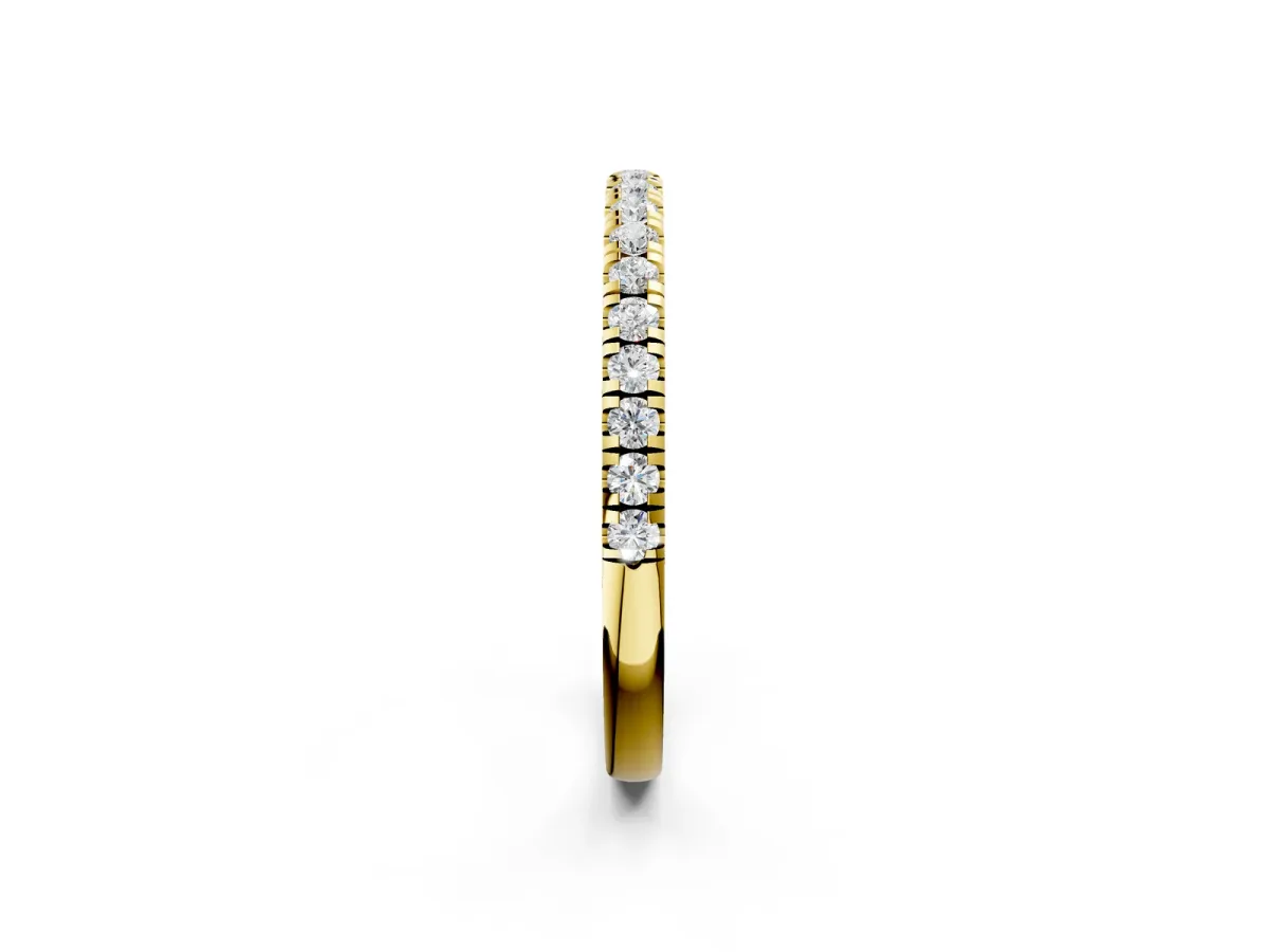Pavé Round Diamond Half Eternity Band with Shared Prong Setting Yellow gold