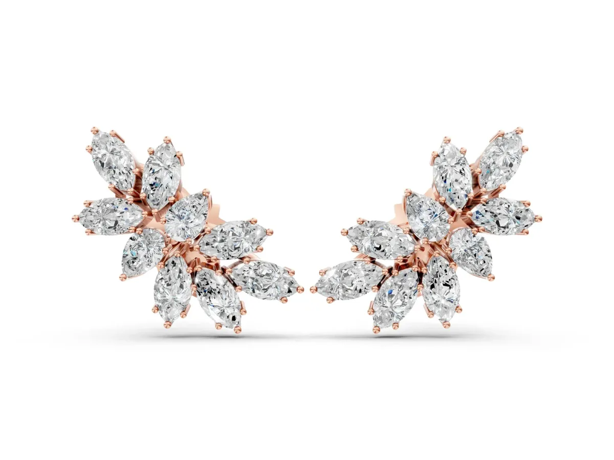 Pear and Marquise Diamond Cluster Stud Earrings Rose gold