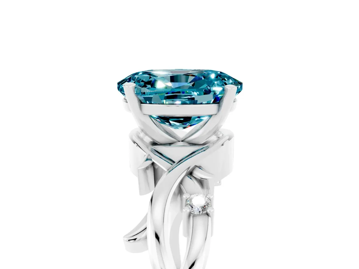 Oval Cut Blue Topaz Solitaire Ring with Twisted Band and Prong Setting Silver