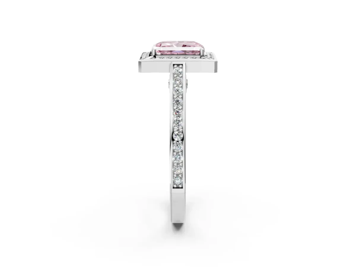 Fancy Pink Radiant Cut Cut Halo Pave Split Shank Prong Setting Ring Platinum