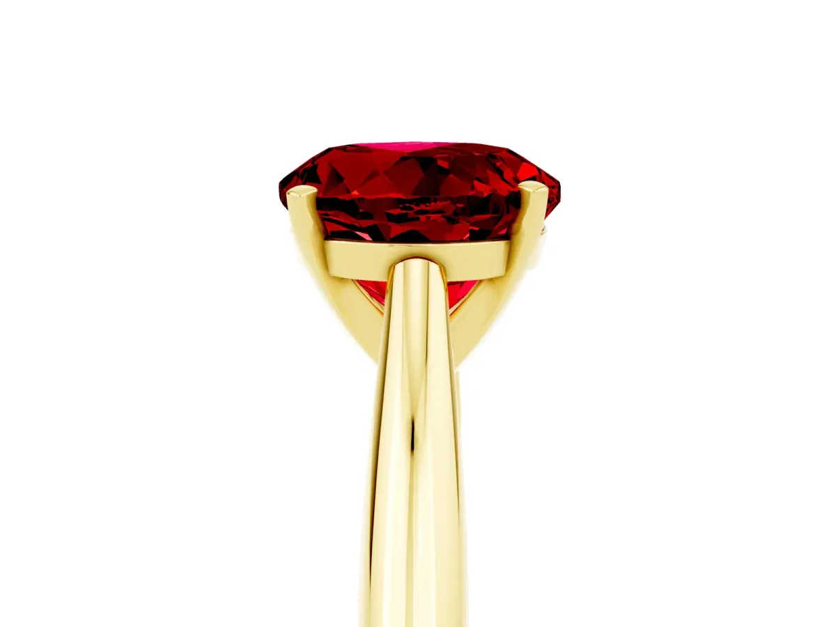 Round Cut Ruby Solitaire Engagement Ring with Cathedral Setting and Four-Prong Mount Yellow gold
