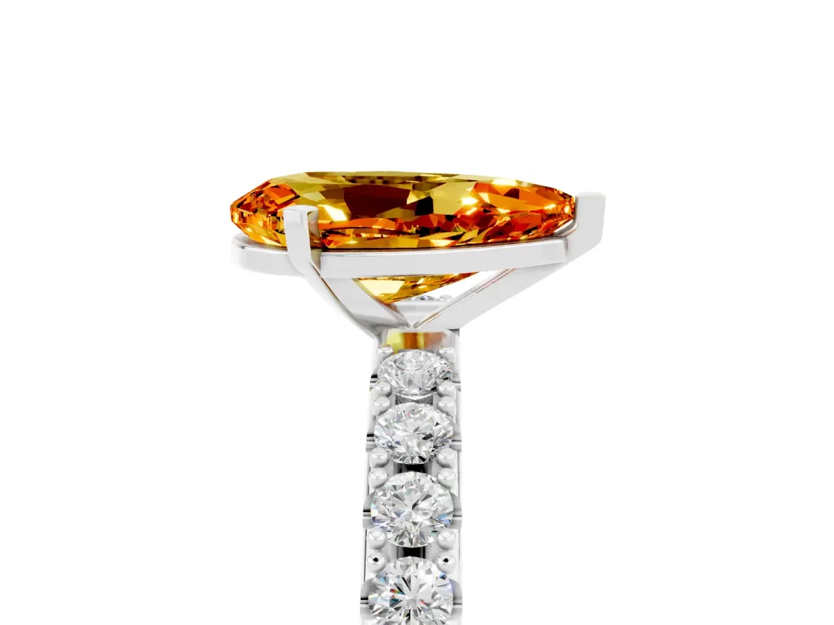 Pear Cut Citrine Solitaire Pavé Band with Four-Prong Setting Silver