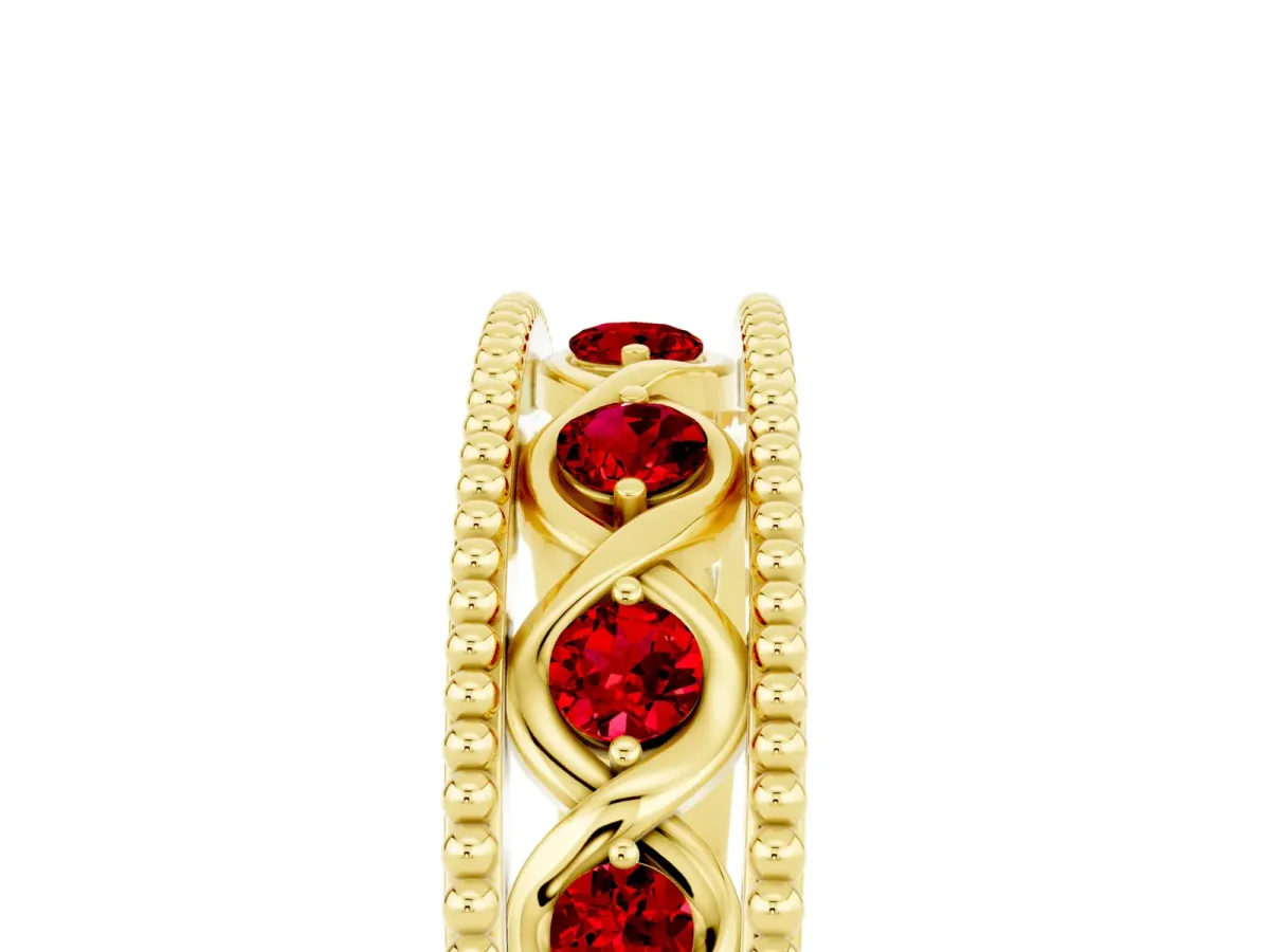 Round Ruby Twist Milgrain Band with Bezel Setting Yellow gold