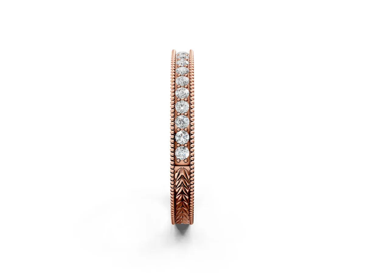Round Cut Diamond Milgrain Eternity Band with Channel Setting Rose gold