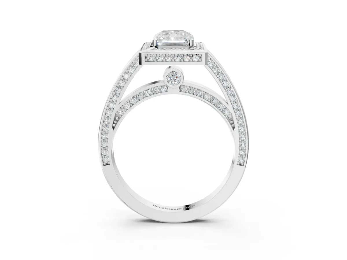 Radiant Cut Cut Halo Pave Split Shank Prong Setting Ring Platinum