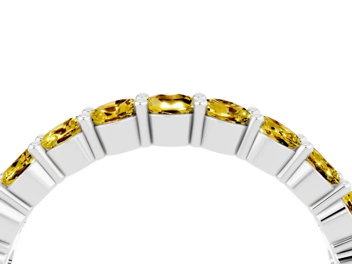Round Yellow Sapphire Half Eternity Band with Prong Setting Silver