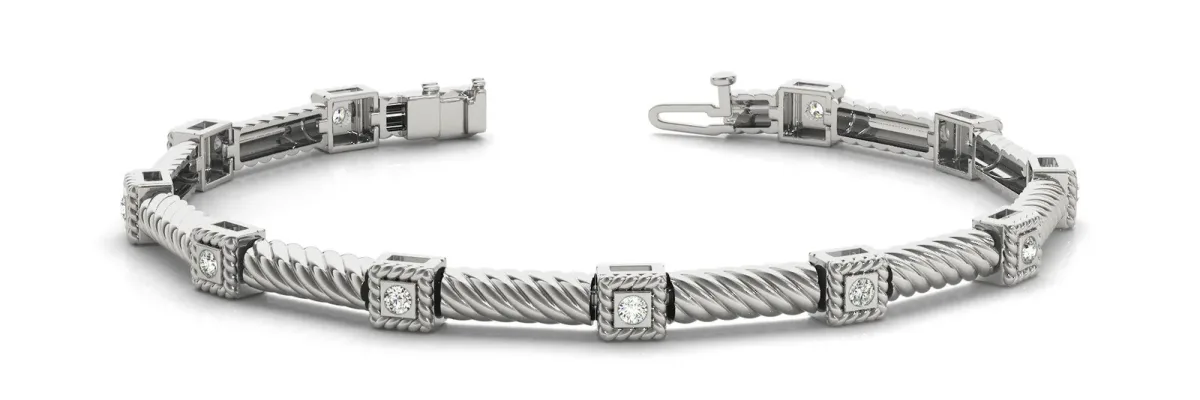 Round Bezel Set Diamond Rope Bracelet White gold