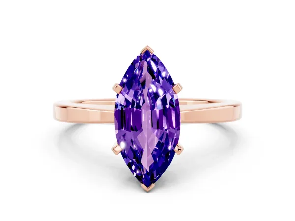 Marquise Cut Tanzanite Solitaire Engagement Ring with Classic Band and Four-Prong Setting Rose gold