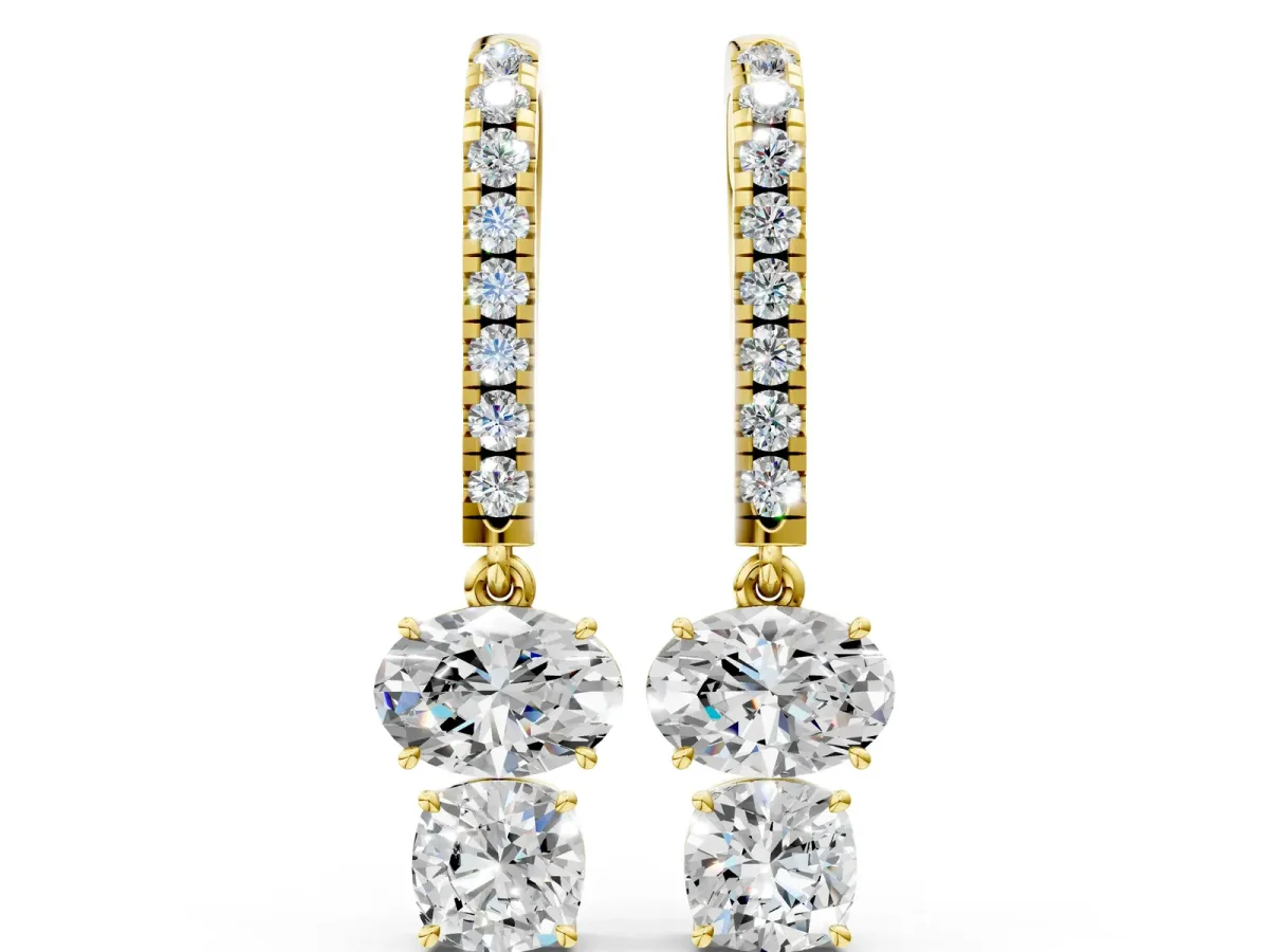 Oval Cut Diamond Multi-Shape Hook Drop Earrings Yellow gold