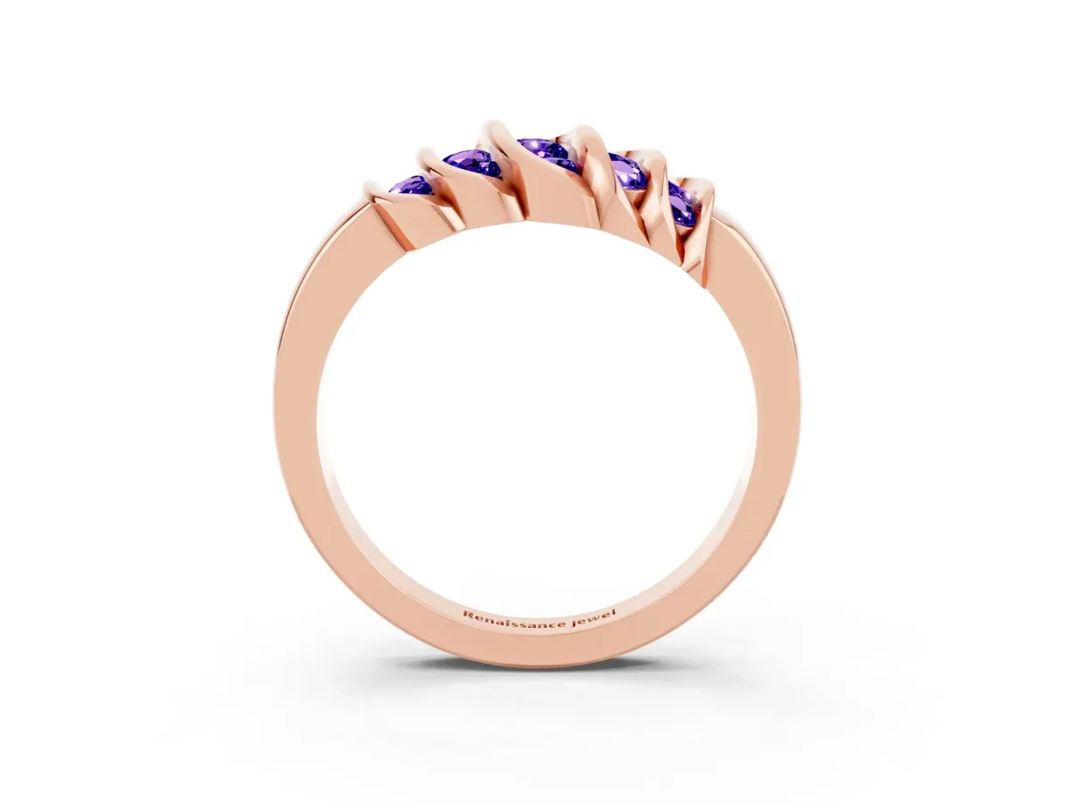 Round Tanzanite Multi-Row Crossover Band Rose gold