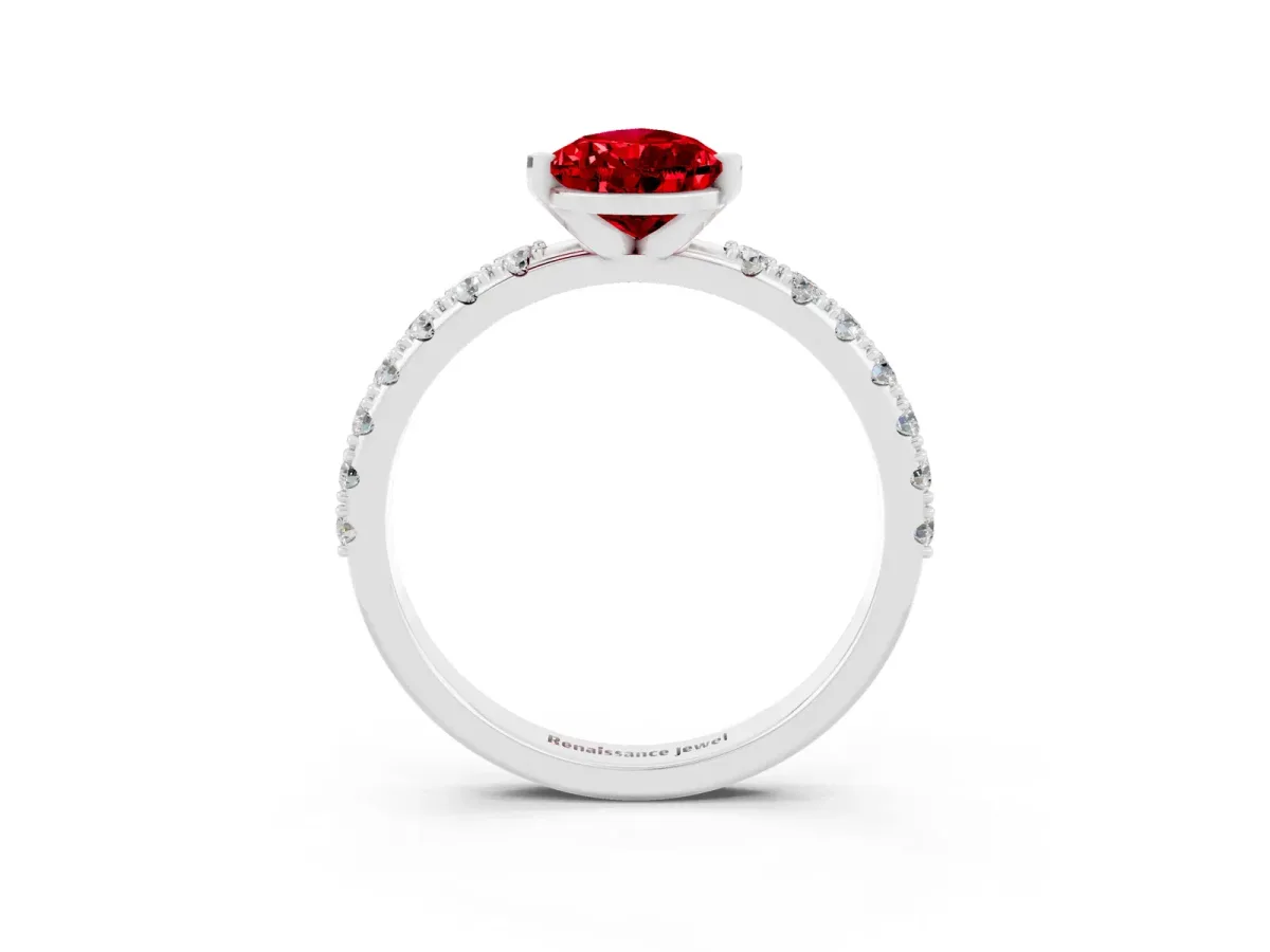 Pear Cut Ruby Solitaire Pavé Band with Four-Prong Setting Silver
