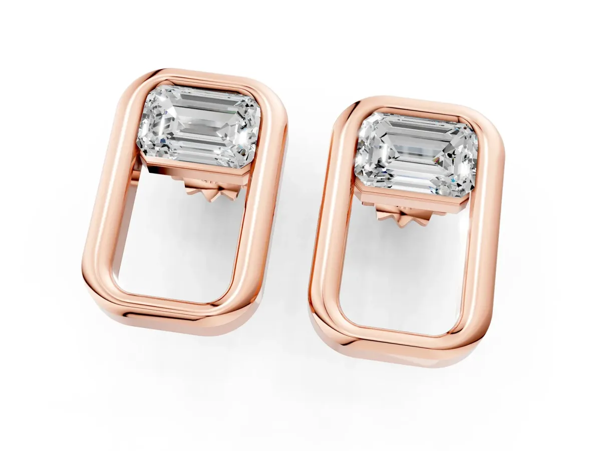 Emerald Diamond Open Frame Stud Earrings Rose gold