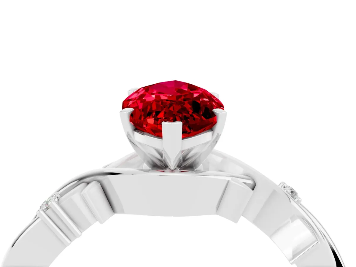 Marquise Cut Ruby Solitaire Ring with Twisted Band and Prong Setting White gold