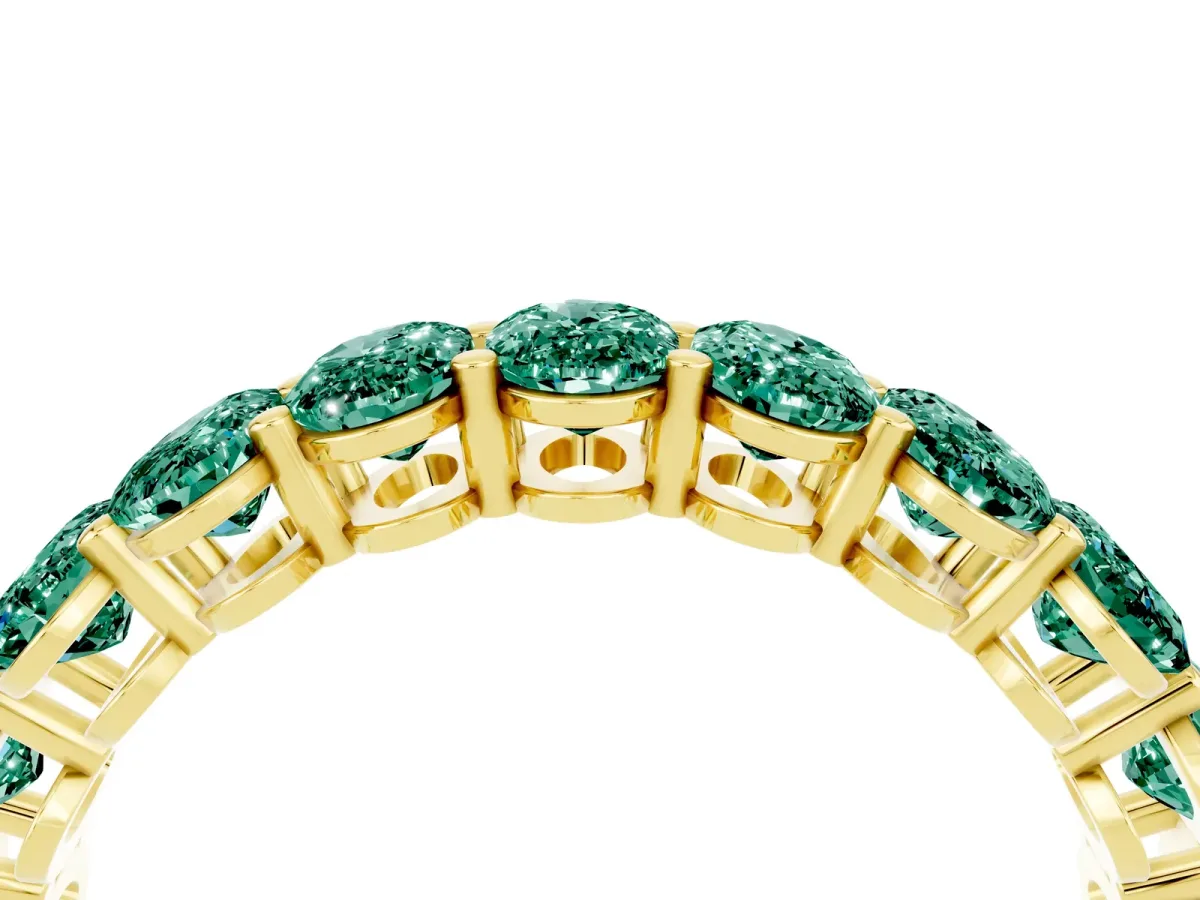 Oval Cut Green Sapphire Eternity Band with Shared Prong Setting Yellow gold