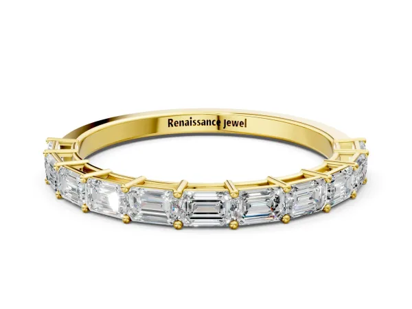 Emerald Cut Diamond Single Row Wedding Band Yellow gold