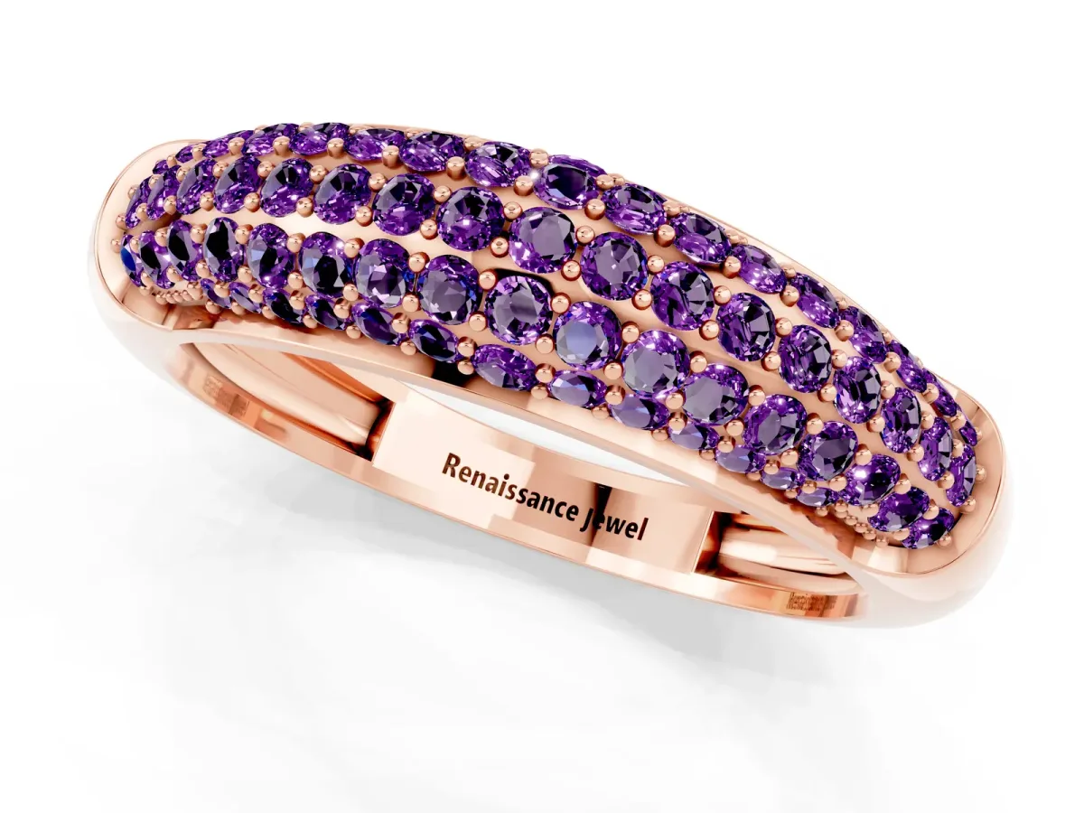 Three-Row Pavé Round Amethyst Dome Band Rose gold