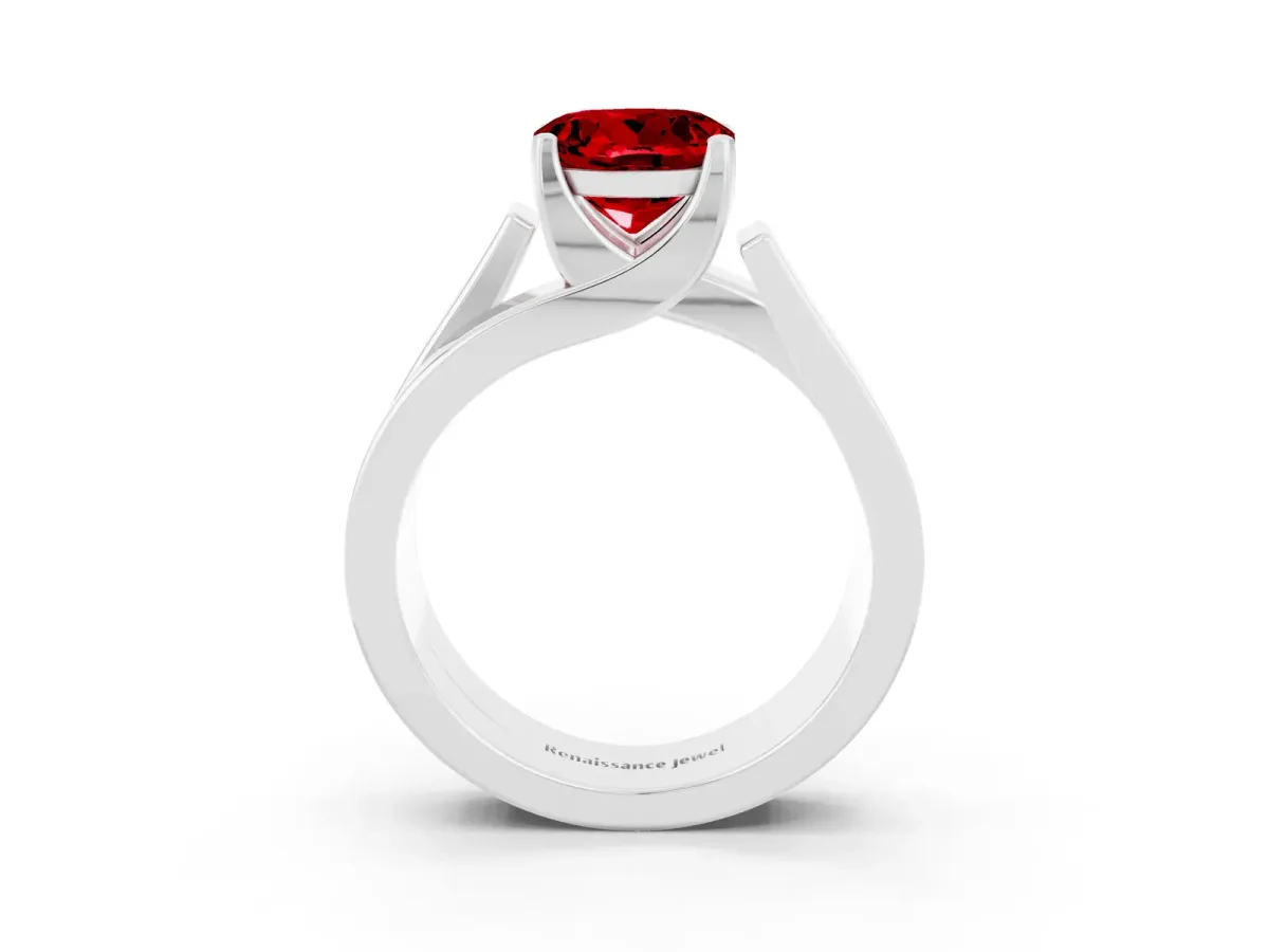 Modern Tension Set Round Cut Ruby Solitaire Wide Band Ring Silver