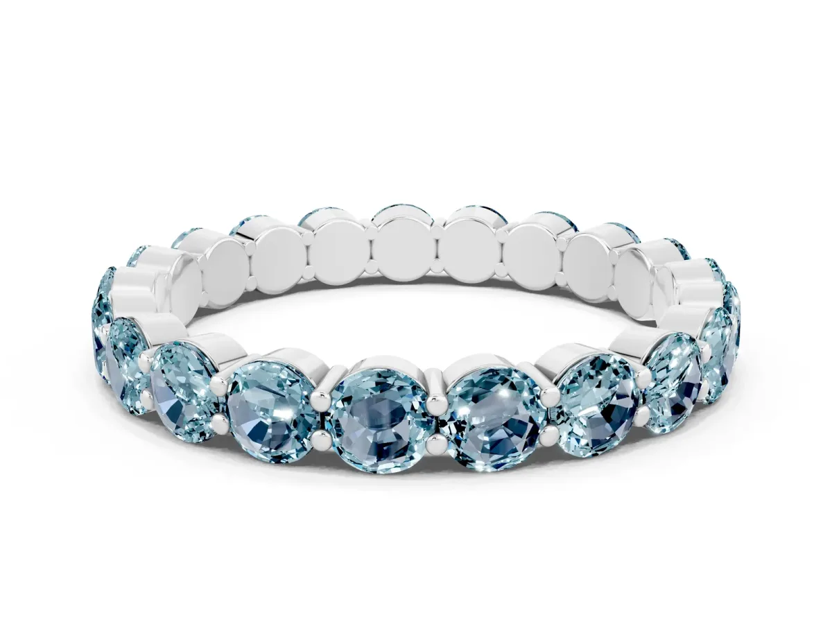 Round Aquamarine Eternity Band with U-Prong Setting Platinum