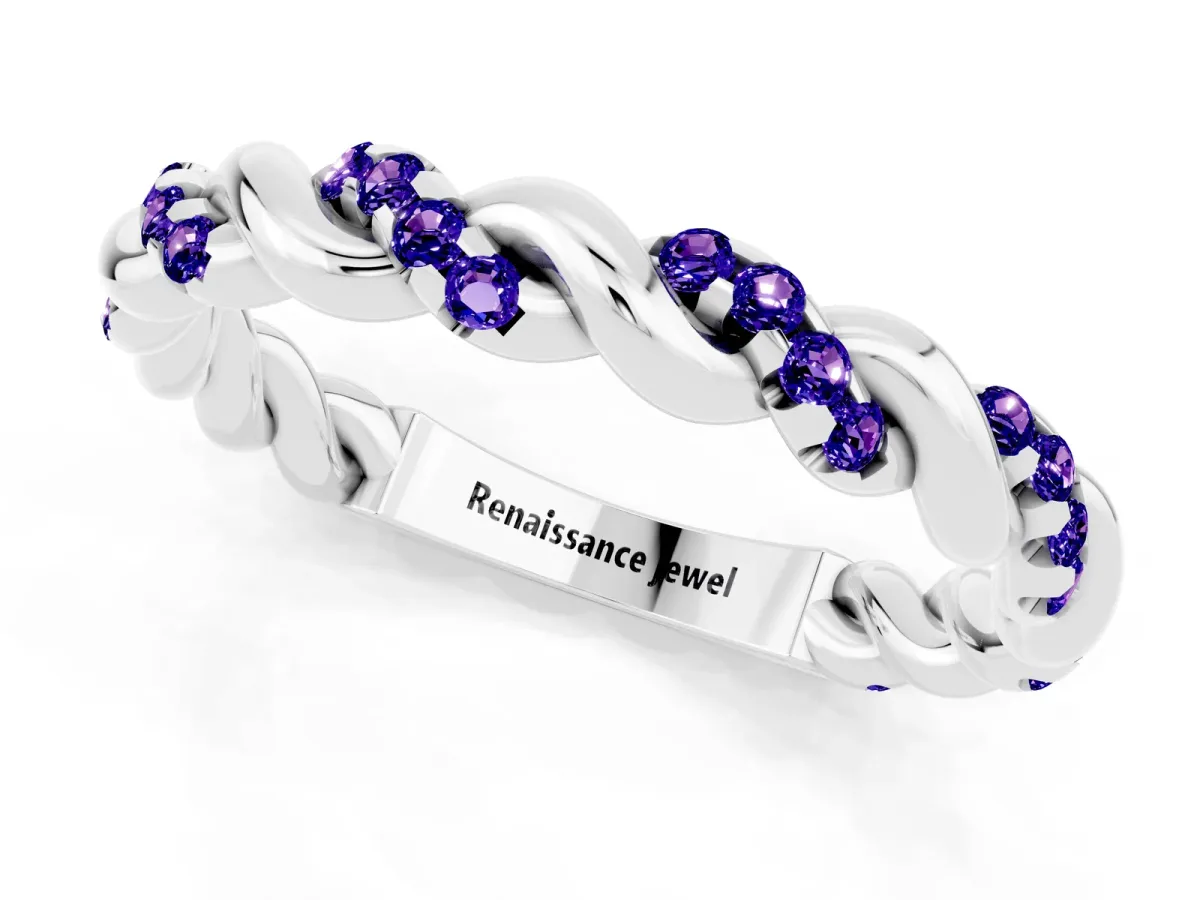 Twisted Pavé Round Tanzanite Eternity Band White gold