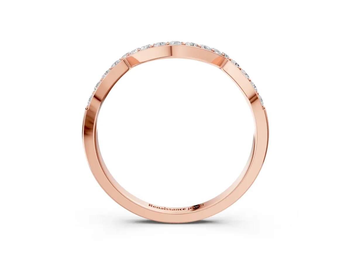 Curved Pave Round Diamond Contour Band with Shared Prong Setting Rose gold