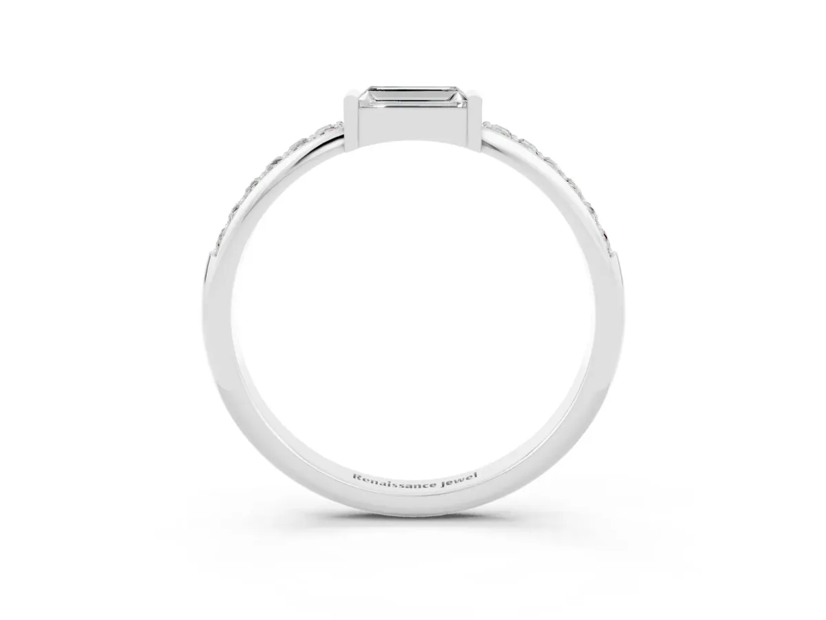 Baguette Moissanite Pavé Band with Bar Setting Silver