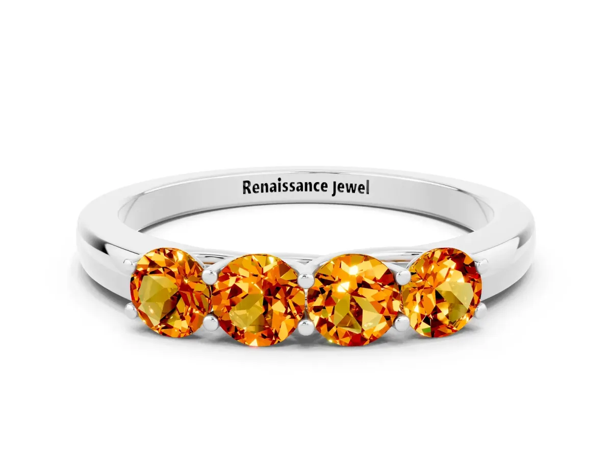 Four-Stone Round Citrine Prong-Set Band Platinum