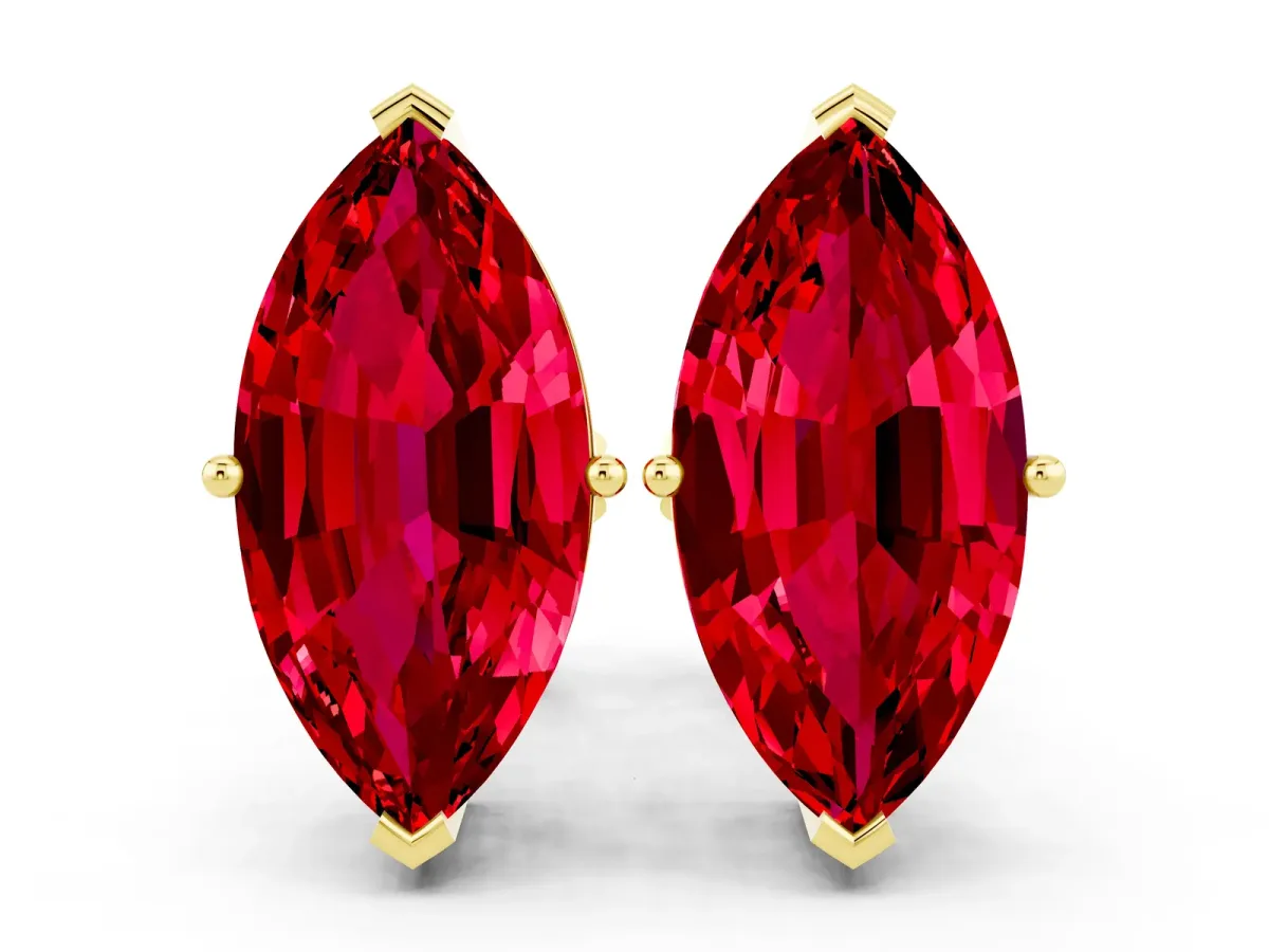 Marquise Cut Ruby Stud Earrings Yellow gold
