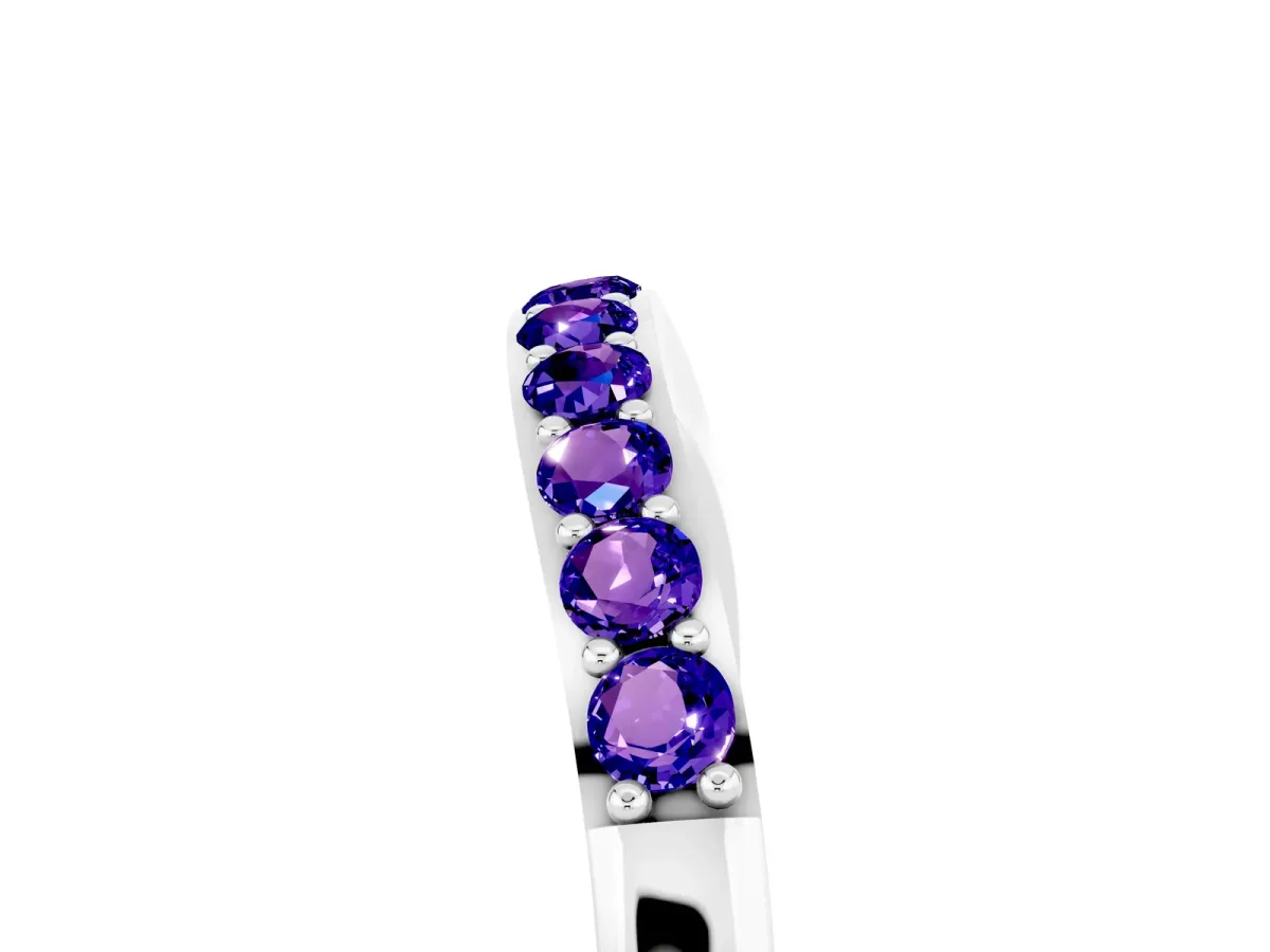 Round Tanzanite Curved Wedding Band with Channel Setting White gold