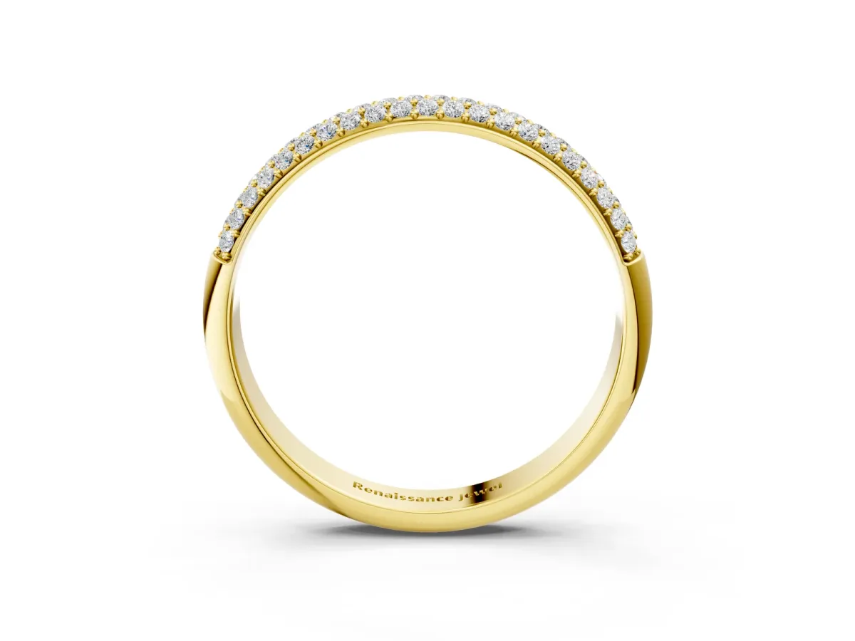 Three-Row Pave Round Diamond Eternity Band with Shared Prong Setting Yellow gold