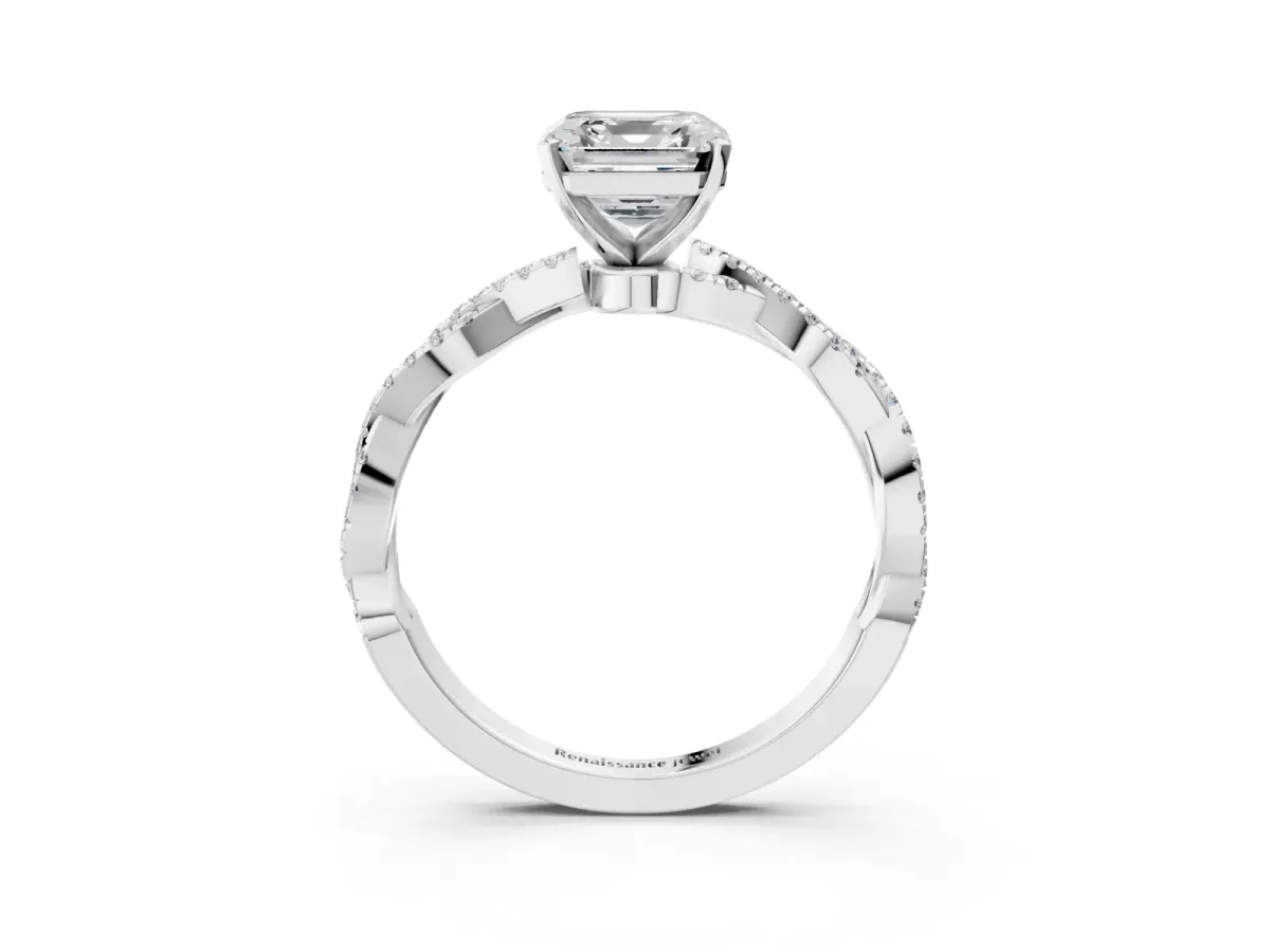 Asscher Cut Solitaire Twisted Pave Band with Four-Prong Setting Platinum