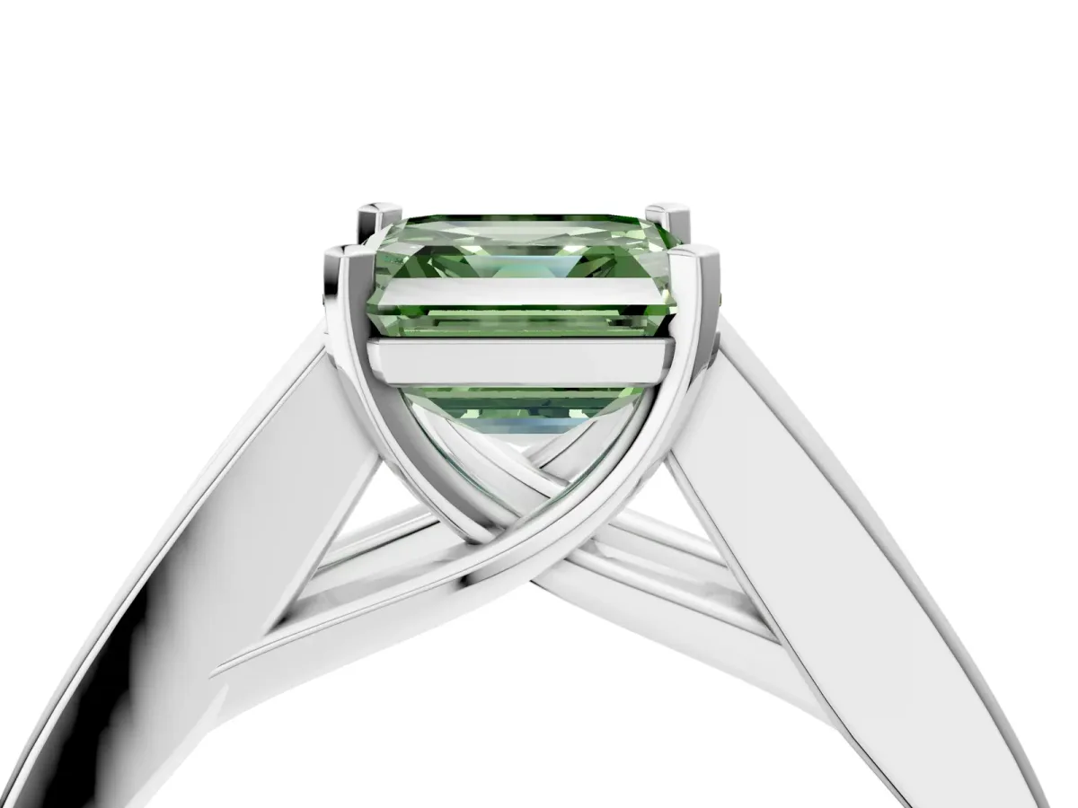 Fancy Green Asscher Cut Cut Channel Set Solitaire Ring with Four-Prong Setting Silver