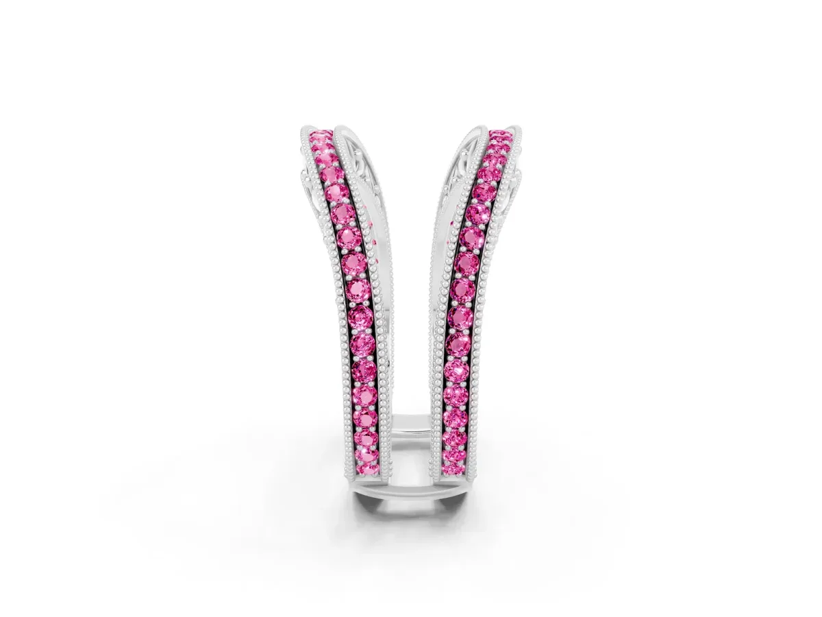 Round Pink Sapphire Milgrain Eternity Band with Channel Setting Silver