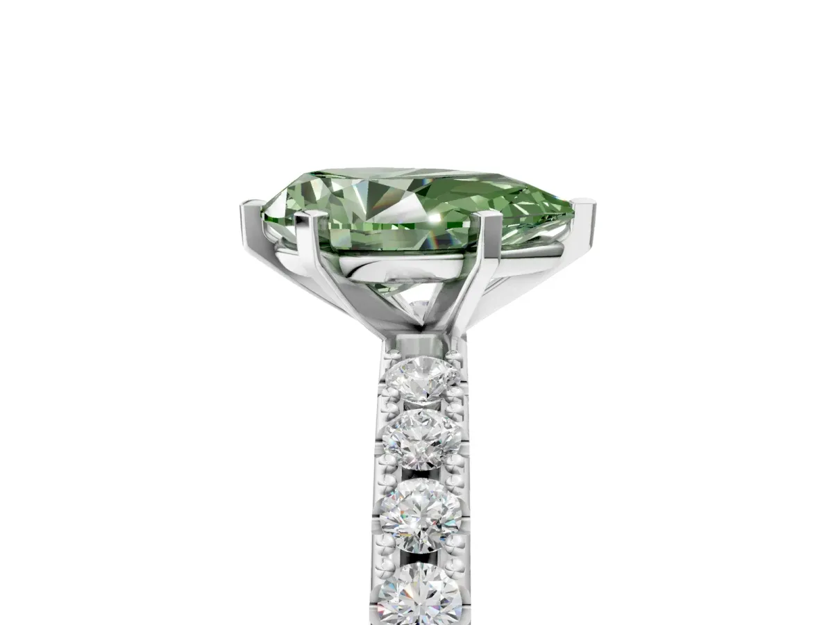 Fancy Green Pear Cut Diamond Solitaire Pavé Band with Four-Prong Setting Platinum