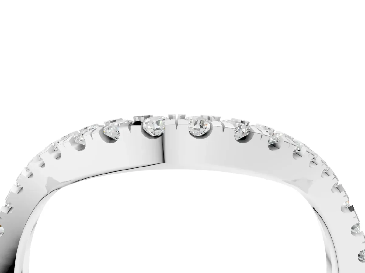 Curved Pavé Round Diamond Eternity Band with Shared Prong Setting Silver