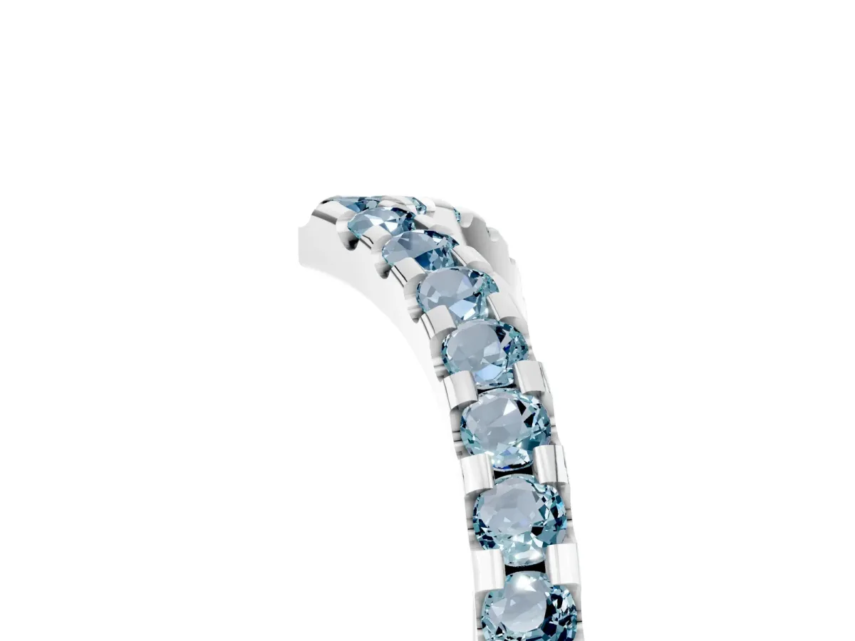 Pavé Round Aquamarine Chevron Band with Shared Prong Setting Platinum