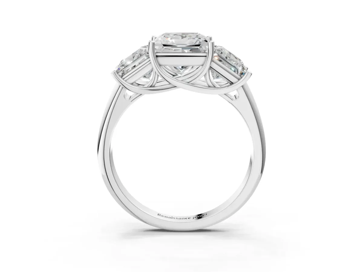 Three-Stone Princess Cut Diamond Engagement Ring with Prong Setting White gold
