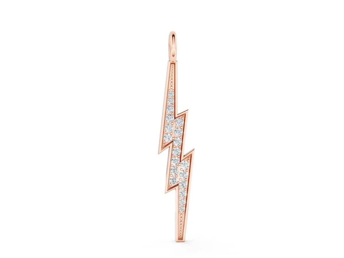 Pavé Set Lightning Bolt Pendant with Round Cut Stones Rose gold