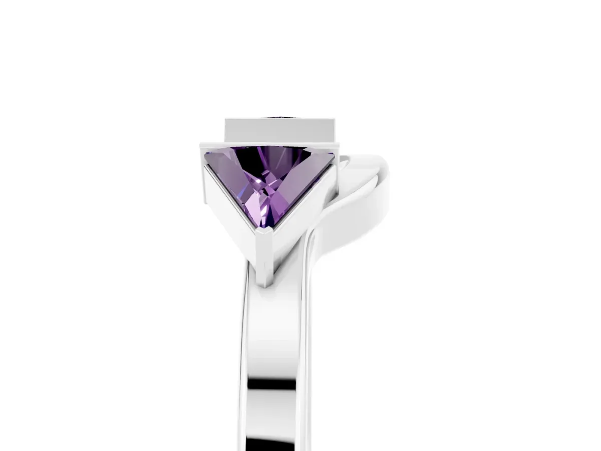 Trillion Amethyst Open Band Ring with Bezel Setting Silver