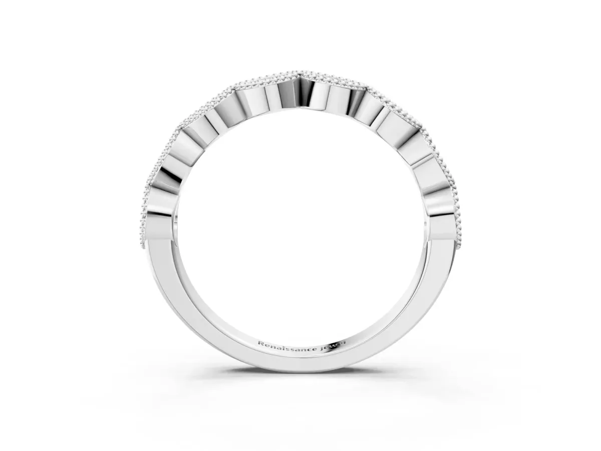 Milgrain Marquise Diamond Half Eternity Band with Bezel Setting Platinum