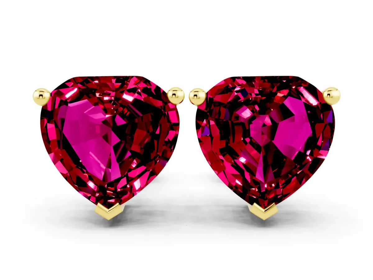 Heart Cut Garnet Stud Earrings Yellow gold