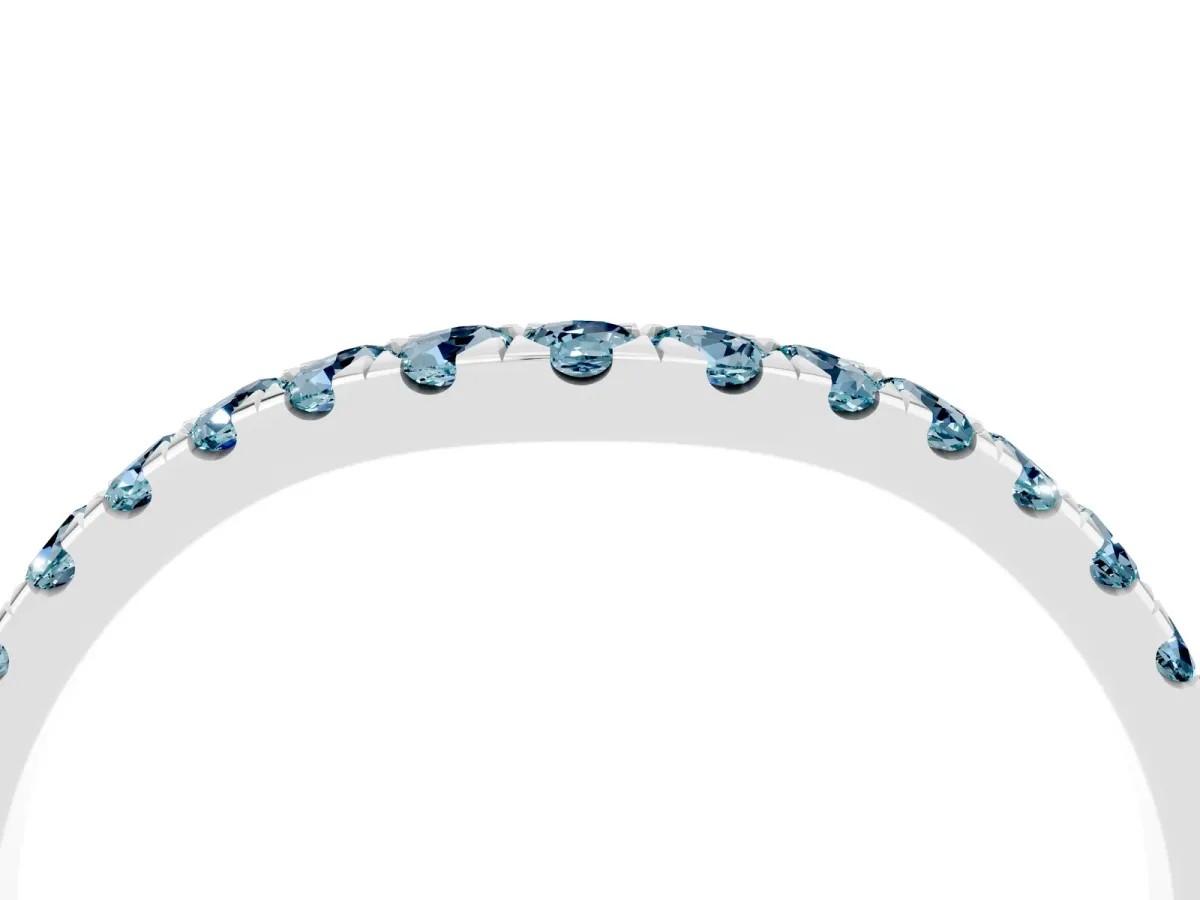 Curved Pavé Round Aquamarine Wedding Band with Shared Prong Setting Silver