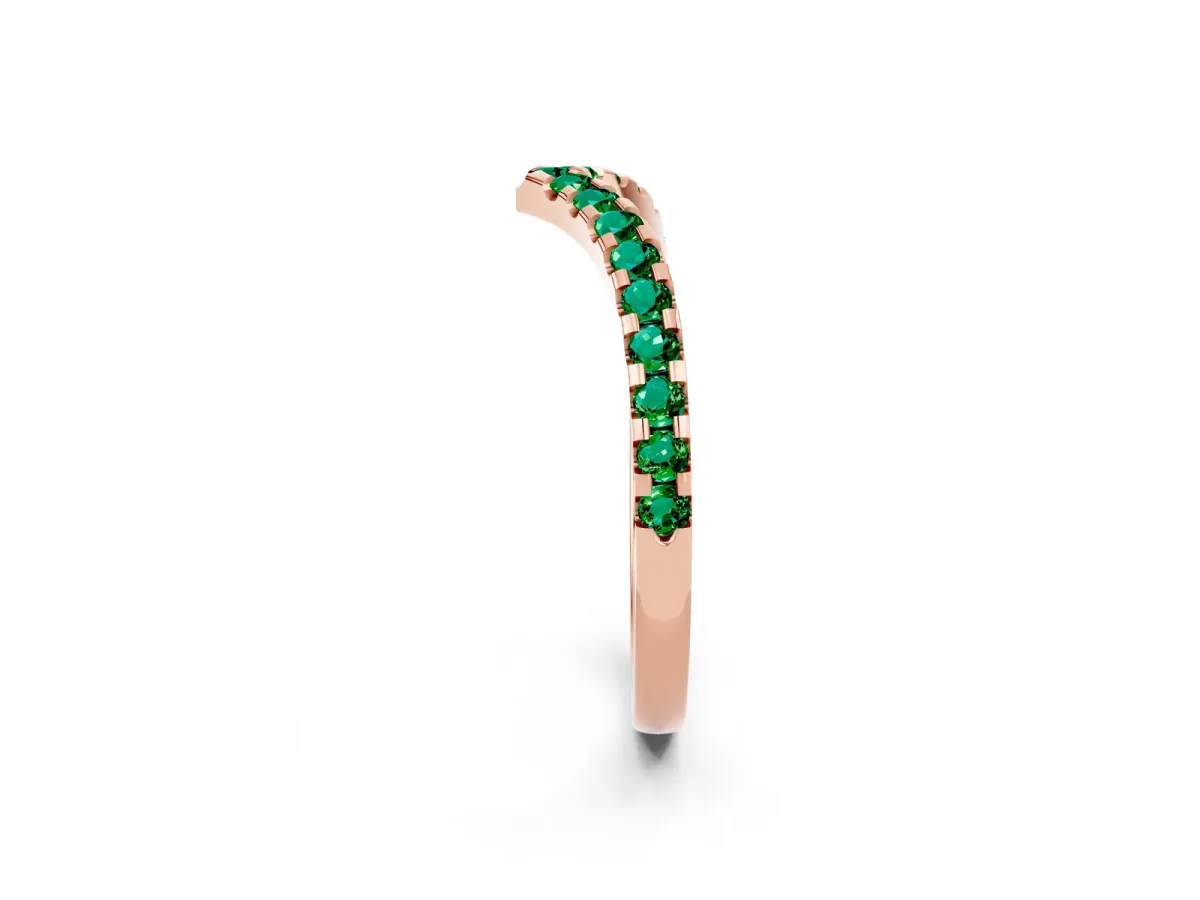 Pavé Round Emerald Chevron Band with Shared Prong Setting Rose gold