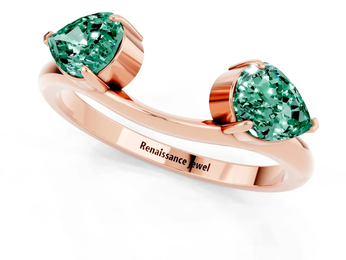 Two-Stone Pear Green Sapphire Bypass Ring with Prong Setting Rose gold