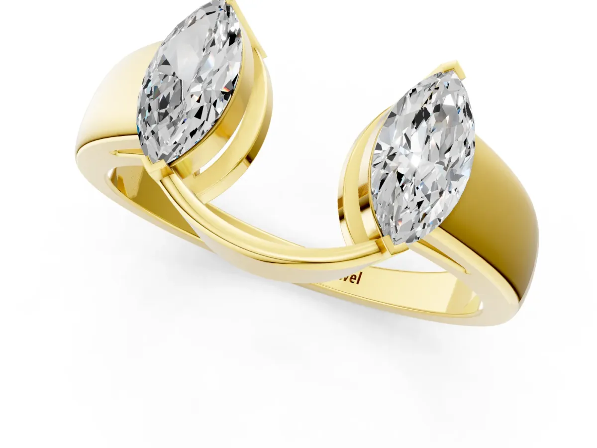 Marquise Diamond Open Band Ring with Tension Setting Yellow gold