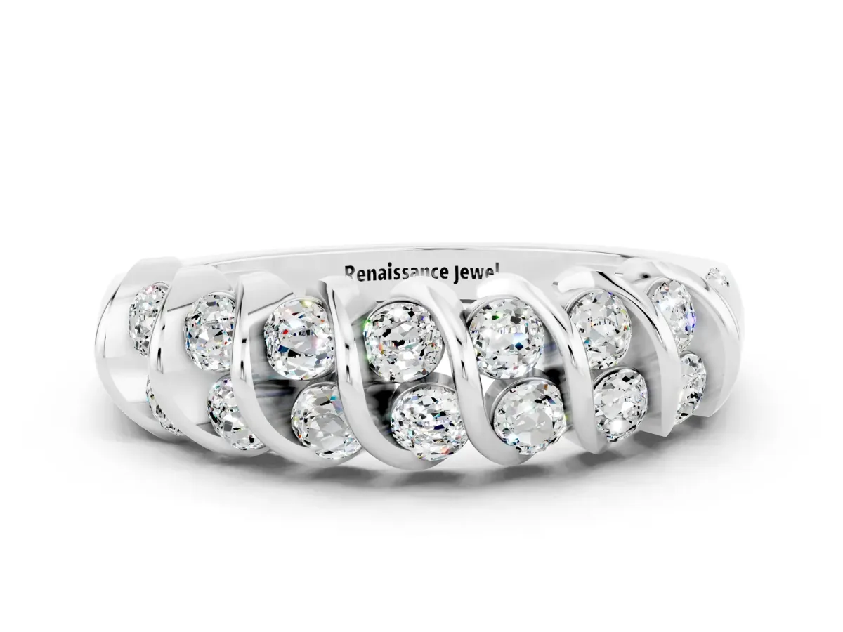Channel Set Round Moissanite Multi-Row Band Silver