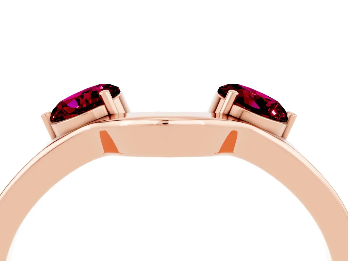 Dual Round Garnet Open Band Ring with Prong Setting Rose gold